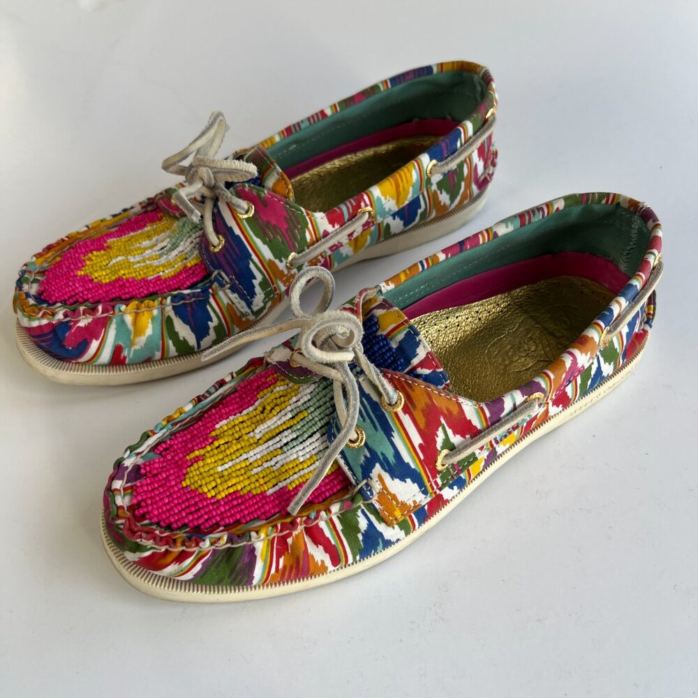 Sperry Topsider Ikat Beaded Multicolor Boat Shoes Womens Size 10